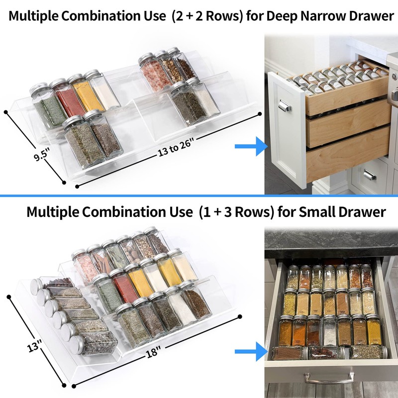 MIUKAA Clear Acrylic Spice Drawer Organizer, 4 Tier- 2 Set