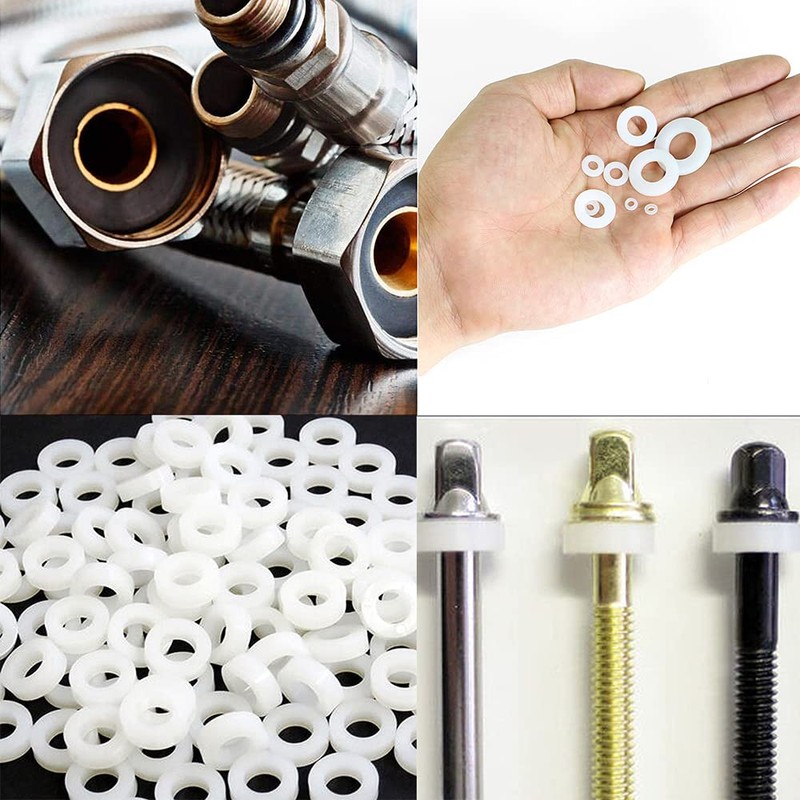 Yakamoz Nylon Washers, 520Pcs White Nylon Flat Washers Assortment Kit
