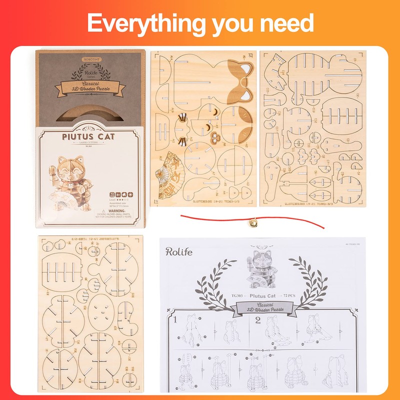 Rolife 3D Wooden Puzzles Lucky Cat DIY Wood Craft Model