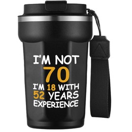 70th Birthday Gifts For Men Women, Birthday Gifts For 70 Year Old Men Women, 1954 Birthday Gifts For Grandma Grandpa Mom Dad, Happy 70th Birthday Gift Idea, Turning 70 Tumbler Mug With Lid 14 Oz Black