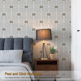 LKMILET Peel and Stick Wallpaper Geometric Neutral Grey Striped Removable Wallpaper Self Adhesive Renter Friendly Bathroom Bedroom Vinyl Thick Contact Paper Papel Tapiz para Pared(17.5"*396")
