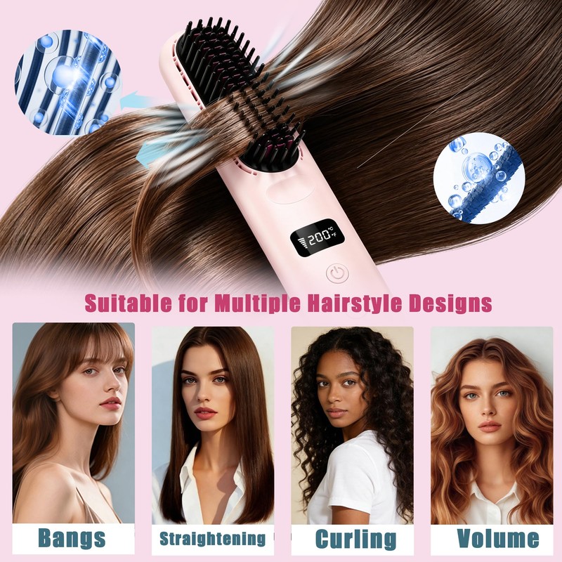 SL Euthtion Cordless Cold air Hair Straightener Brush-Portable Mini Straightening