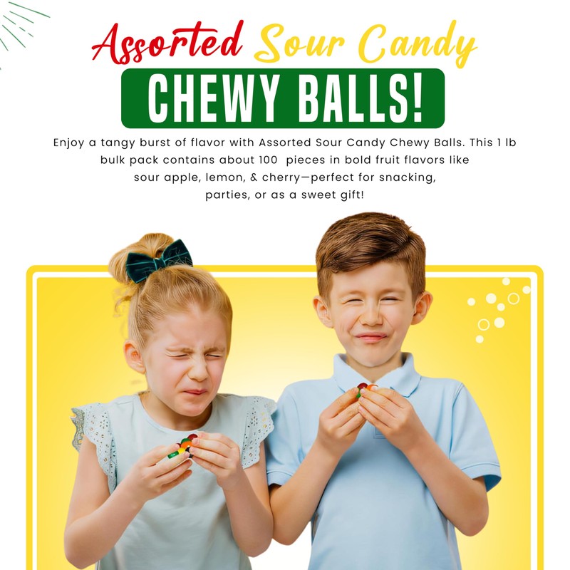 Assorted Fruit sour balls-Sour Hard Candy, Strawberry candy, cherry sours,
