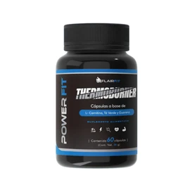 FLAIRFIT Thermoburner Powerfit Suplemento L- Carnitina Premium, Pre-entreno, Base de Hojas de Té Verde, Guaraná, Pimienta de Cayena y Pimienta Negra, Vitamina C, B1, Linaza, Termogénico, Magnesio Fórmula natural, 60 Cápsulas