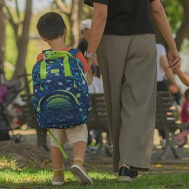 mommore Kids Backpack Boys, Durable Large Toddler Bookbag with Double Handles, Water Resistant Dinosaur Backpack with Chest Strap for Preschool Kindergarten Travel