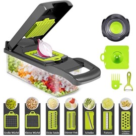 Picadora de Verduras,Picadora de Verduras Multifuncional,Cortador de Dados,Cortador de Verduras con 6 Cuchillas de Acero Inoxidable,Mandoline 16 en 1 (B)