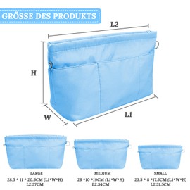 Grantop Handbag Organiser Nylon, Handbag Organiser with Key Ring, Bag Organiser Felt Bag in Bag Organiser, Inner Pockets for Handbags with Key Chain (Blue L)