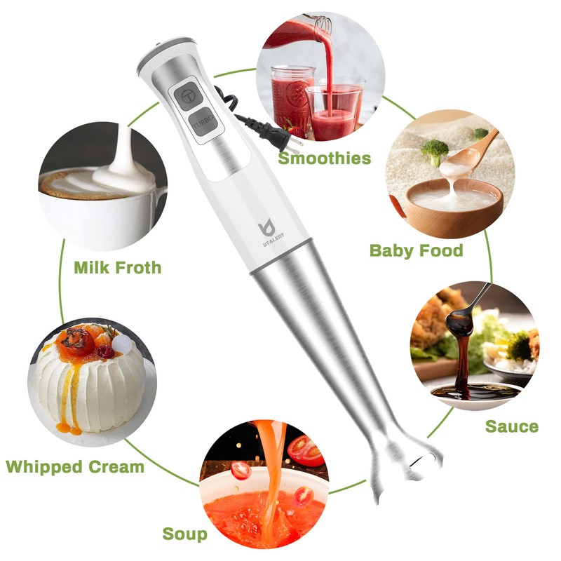 Immersion Hand Blender, UTALENT 3-in-1 8-Speed Stick Blender with Milk