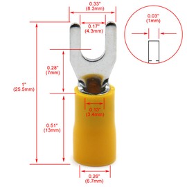 Baomain Insulated Fork Spade Wire Connector Electrical Crimp Terminal SV5.5-4 12-10 AWG (4-6 mmq) USA Screw #8 (100PCS)