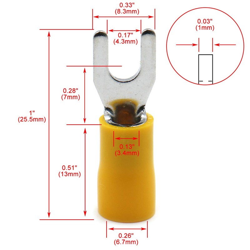 Baomain Insulated Fork Spade Wire Connector Electrical Crimp Terminal SV5.5-4