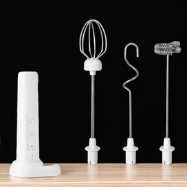 Professional USB Rechargeable Handheld Milk Frother, Electric Whisk Drink Mixer with 3 Heads 3 Speeds Coffee Frother Electric Stirrer For Latte,Cappuccino,Hot Chocolate,Protein Shake (White)