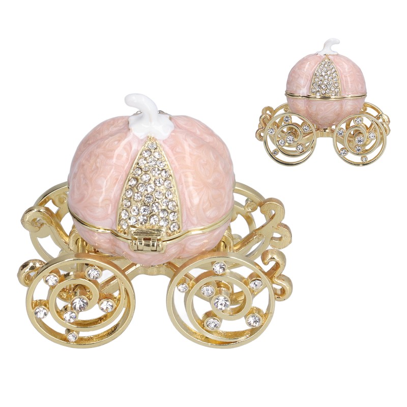 Jewelry Organizer White Golden Pumpkin Carriage Shape Rhinestone Storage Box