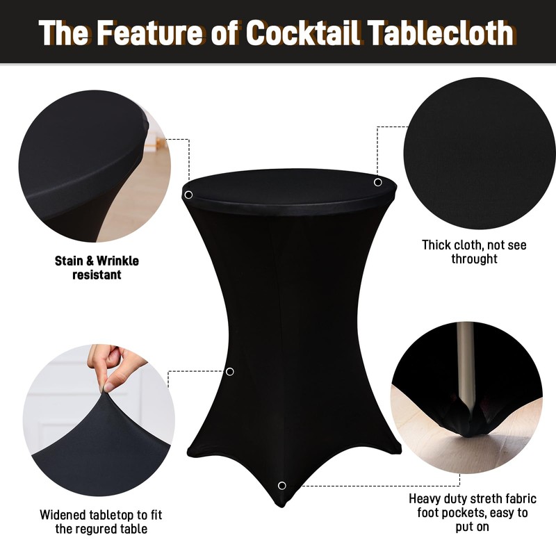 Fixwal Cocktail Table Covers, 2 Pack 32x43 Black Round Table
