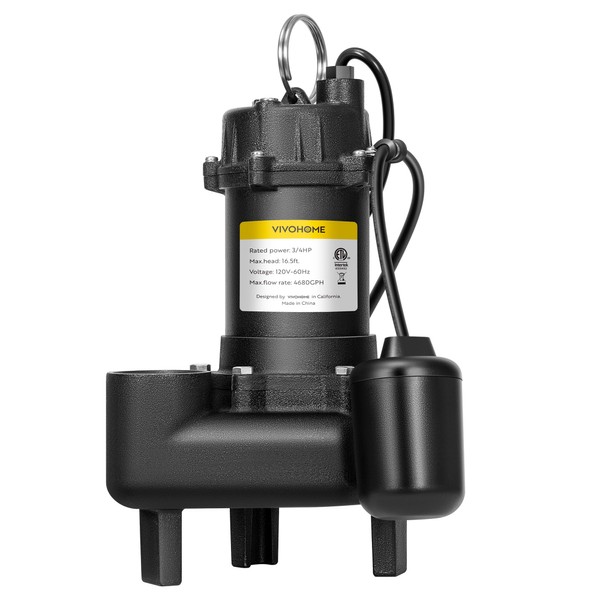 VIVOHOME 3/4 HP Submersible Cast Iron Sewage/Effluent Pump, 4680 GPH