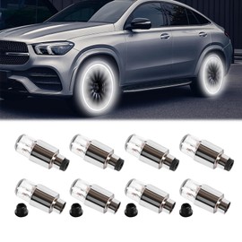 Kutyun 8PCS LED Wheel Lights, Automotive Tire Light Assemblies, Air Neon Valve Light, Waterproof LED Flashing Light, Car Exterior Accessories Tire Valve Caps Lamp Universal for Car Bike (White)