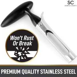 Simple Craft Apple Corer - Premium Stainless Steel Apple Corer Tool For Removing Cores & Pits - Sharp Serrated Core Remover For Apples & Pears (Black)