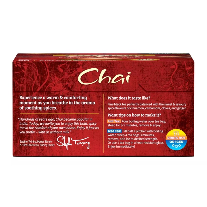 Twinings Chai Black Tea Bags, Sweet, Savory Spices, Caffeinated -