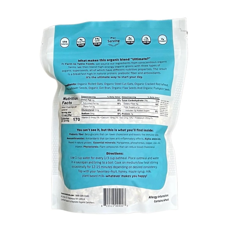 Farm to Table Foods Ultimate Organic Whole Grain Oatmeal –