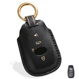 OLLEN NO-Screws Premium Leather Key Fob Cover, Fit for Subaru Outback Forester Legacy Ascent WRX BRZ STI Impreza CrossTrek , Car Key Case (4 Buttons, Black)