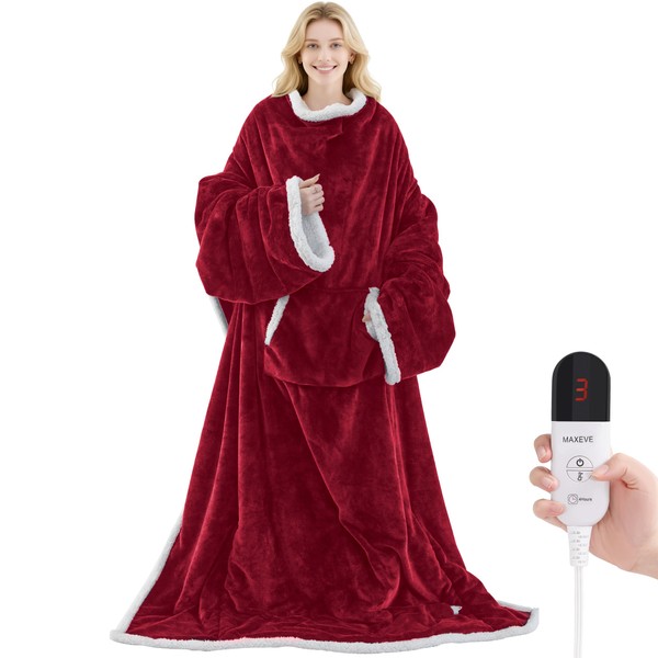 Heated Blanket Wearable Electric Blanket with Foot Pocket and Sleeves,