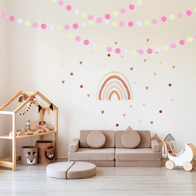 PATIKIL 3個のポンポンガーランド、6.5フィートの装飾用ガーランドボールバナー、ハロウィン感謝祭クリスマス結婚式誕生日パーティールーム用、ホワイトピンククリームライトピンク