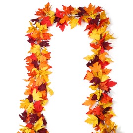 XIANNVXI 2 Pack Autumn Garland 79" Autumn Leaves Garland Fall Garland Fake Maple Leaf Garland Dark Red Autumn Garland for Autumn Home Decor Autumn Decorations Home Fall Decor