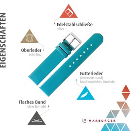 MARBURGER Watch Strap 18 mm Leather Tool Assembly Set 76118, turquoise, Bracelet