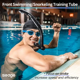 Seago Swim Snorkel for Lap Swimming, Dry Top Front Swimmer Gear for Adult Youth, Training Equipment in Pool and Open Water with Comfy Easy to Adjust Head Pads Food-Grade Silicone Mouthpiece