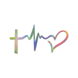 Faith Hope Love Premium Sticker Decal Oil Slick Rainbow Holographic Metallic Symbol Heart Cross - Oil Slick - 4" W x 1.97" H