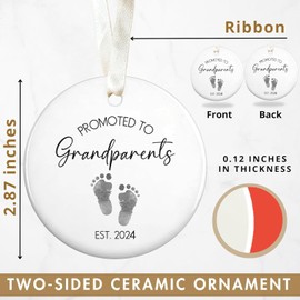 Grandparents First Christmas Ornament 2024, First Time Grandparents Gifts, 1st Time Grandparents, 2.9" Ceramic New Grandparents Christmas Tree Ornaments 2024
