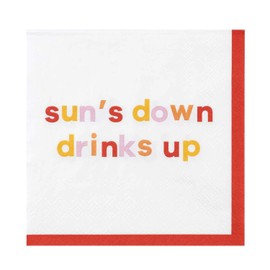 X&O Paper Goods Red ''Sun's Down Drinks Up'' Paper Cocktail Napkins, 20pc, 5.5'' x 5.5''