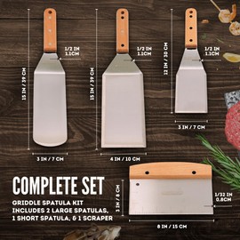 Premium Stainless Steel Metal Spatula Set – Teppanyaki Griddle Spatula Set w/Full Tang Handle & Beveled Edges | Flat Spatula, Grill Spatula, Burger Turner, & Scraper for Cast Iron BBQ Flat Top Grills