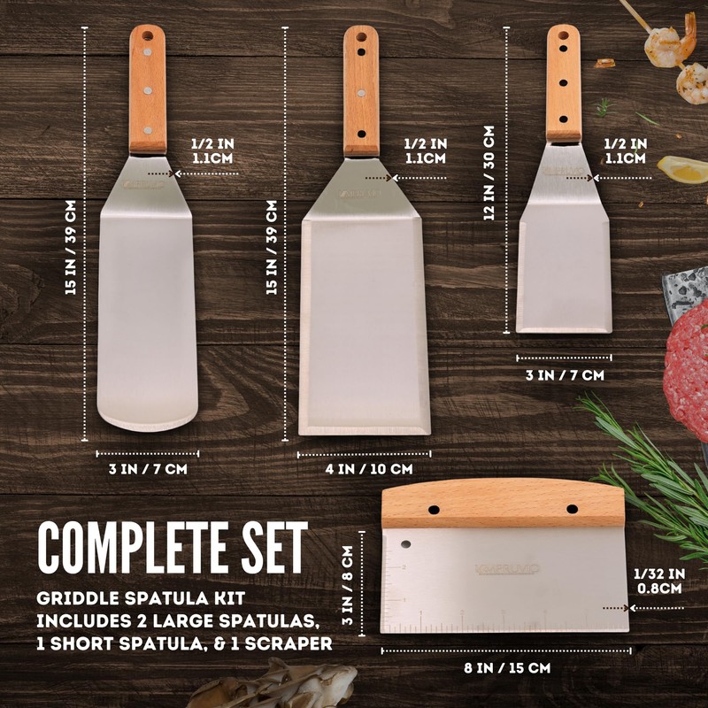 Premium Stainless Steel Metal Spatula Set – Teppanyaki Griddle Spatula