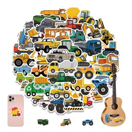 Gxizlba Construction Vehicle Stickers 50Pcs Transportation Truck Tractor Excavator Crane Bulldozer Digger Assorted Cars Graffiti Vinyl Decals Water Bottles Laptops Notebook Sticker