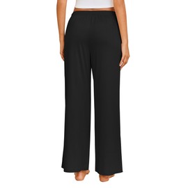 Ekouaer 2 Pack Women Pajama Pants Soft Casual Pajama Bottoms Comfy Wide Leg Sleep Pants Pj Bottoms with Pockets Black/Dark Grey L