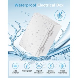 Outdoor Electrical Box Weatherproof, ABS Plastic Junction Box IP67 Hinged Cover Project Box with Mounting Plate Wall Brackets and 4 Cable Glands, Grey Electrical Enclosure 11.8"x7.9"x6.7"