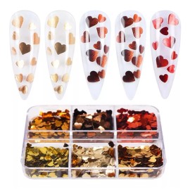 FUMIHIT 6 Rejillas 3d Corazón Arte De Uñas Calcomanías Con Purpurina