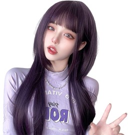 Harajuku Style Jellyfish Small Face Effect Heat Resistant Wig, Long Straight Cosplay Party, Lolita Style, Everyday Wig, Purple