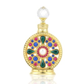 Joyeee Gloden Glass Perfume Bottles, 1 Pack 15ml Small Vintage Electroplating Decorative Fragrance Empty Bottle Empty Refillable, Inlaid Jewelry Decoration Refillable Bottle