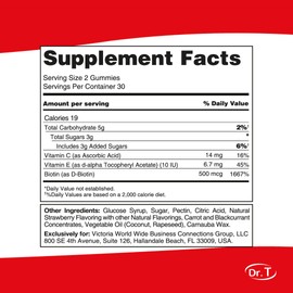 Dr. T VictaGummies Women Hair, Nails & Skin Bundle - 180 gr - Strawberry Flavor - Pectin Gummies - Promotes Nail Strength, Hair Thickness, and Skin Elasticity - Health & Beauty - 120 Count (Pack of 2)