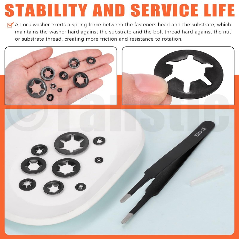 Tanstic 350Pcs Internal Tooth Star Lock Washers Push On Locking