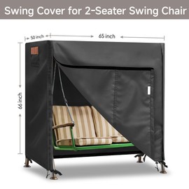 uHousDeco Outdoor Swing Covers for Patio Swing 2 Seater, 65" L x 50" D x 66" H, 2 Seat Swing Cover Waterproof, Porch Patio Swing Canopy Cover, Windproof UV Resistant All Weather Protector - Black