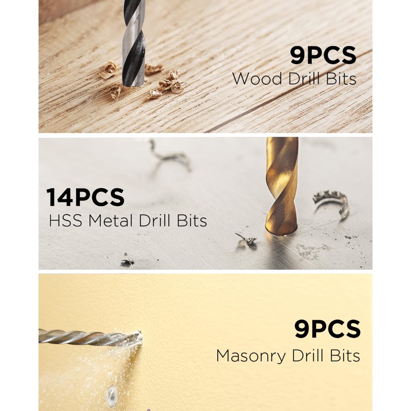 AVID POWER Drill Bit Set, Titanium Twist Brad Point Driver