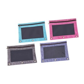 Gadpiparty 4pcs Binder Pockets Transparent Loose Leaf Storage Pouches for Organizing Bills Documents Pens Punched Design in Sky Blue Blue Grey