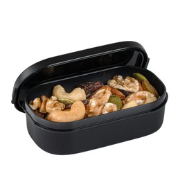 Restaurantware Bento Tek 3.7 x 2.2 x 1.1 Inch Sauce Containers 4 Black Dipping Sauce Cups With Lids - With Black Lid Microwavable Plastic Small Lunchbox Containers Freezable Dishwashable