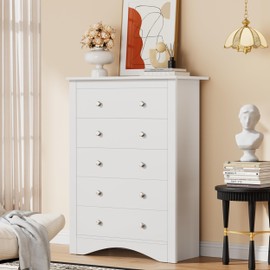 YESHOMY Tall Dresser for Bedroom with 5 Drawers, Modern Chest of Drawers, Wooden Dressers, TV Stand for Living Room,Closet, Hallway (White)