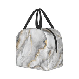 Hulnulnu Grey Marble Insulated Lunch Bag Reusable Lunch Box Meal Handbag Portable Tote Unisex Waterproof Picnic Meal for School Office