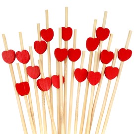BambooMN 9.5" (21cm) Decorative Red Heart Bamboo Cocktail Fruit Sandwich Picks Skewers for Catered Events, Holiday's, Restaurants or Buffets Party Supplies, 300 Pieces