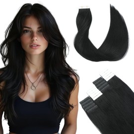 SURNEL Tape in Hair Extensions 18 inch Jet Black Human Hair Tape in Extensions for Women 20pcs 50g(#1-18)