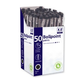 Design Group Box 50 Smooth Writing Rubber Grip Retractable Ballpoint Pens Black